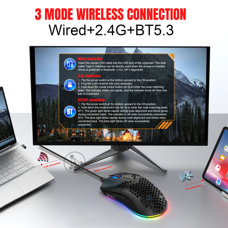 Wired+2.4G+Bluetooth 5.3 the third mock examination game mouse